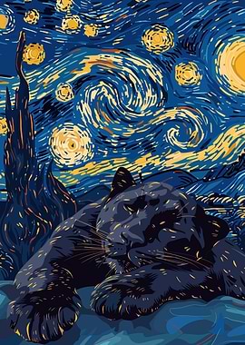 Panther in Starry Night Style