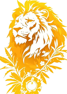 Golden Lion Head with Floral Accents