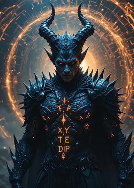 Horned Demon with Runes and Armor