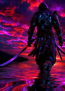 Armored Warrior in a Red Sky