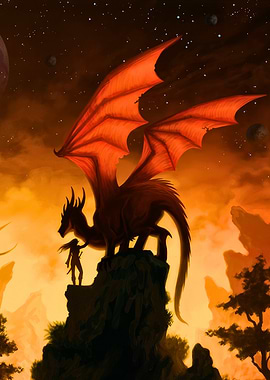Dragon and Warrior Fantasy Art