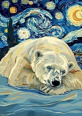Polar Bear Starry Night Art
