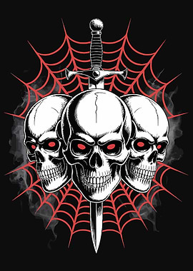 Skulls, Sword, and Spiderweb Illustration