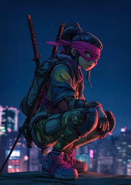 Female Ninja on Rooftop