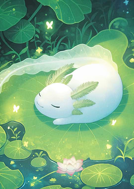 Sleeping Axolotl on Lily Pad