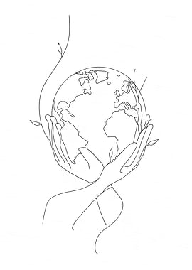 Hands Holding Earth Minimalist Line Art