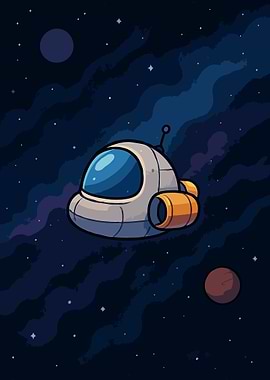 Cartoon Spaceship in Deep Space