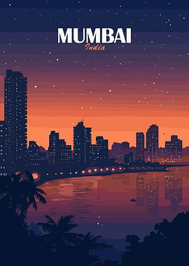 Mumbai India Cityscape at Night