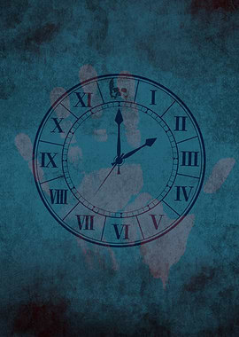 Clock, Handprint, and Skull Illustration