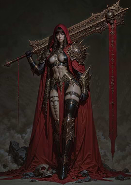 Crimson Cloaked Warrior: Lady of the Greatsword and Golden Armor