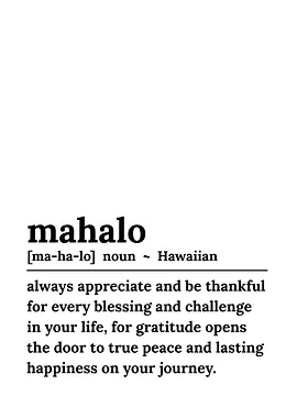 Mahalo Definition Typography Art Print