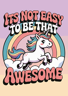 Awesome Unicorn Cartoon with Rainbow
