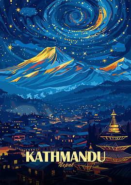 Kathmandu Nepal Nightscape Art