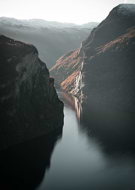 Norwegian Fjord Landscape with Waterfall