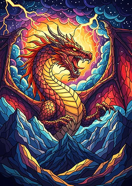 Dragon on Mountain with Lightning