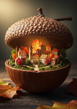 Acorn Village Miniature Autumn Scene