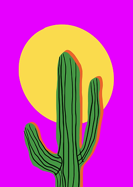 Cactus with Sun on Pink Background