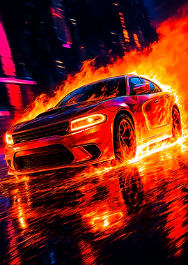Fiery Car in Motion