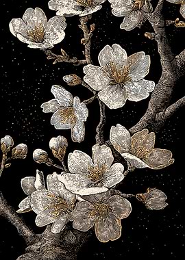 Floral Engraving on Black Background