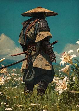 Samurai in a field of lilies