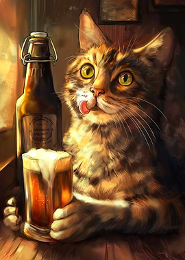 Cat with Beer