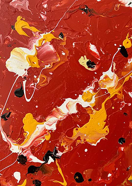 Abstract Red, Yellow, White, Black Painting