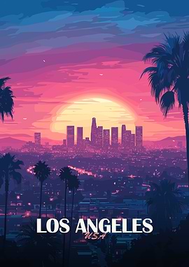 Los Angeles Sunset Skyline Illustration