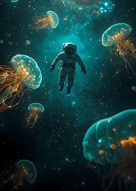 Astronaut in Space with Jellyfish