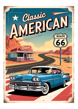 Classic American Route 66 Car Poster