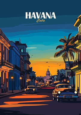 Havana Cuba Cityscape Illustration
