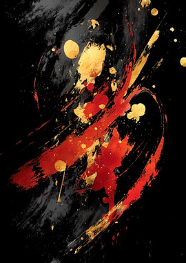 Abstract Red and Gold Brushstrokes