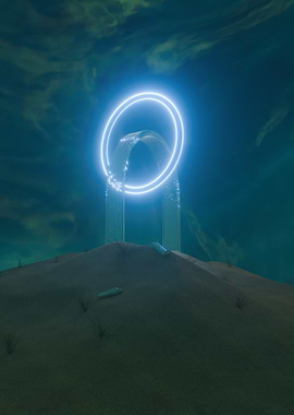 Neon Ring Portal in Desert Landscape