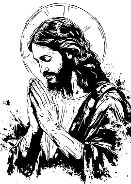 Jesus Christ in Prayer Black and White