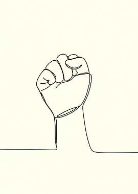 Raised Fist Minimalist Line Art