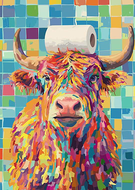 Colorful Cow with Toilet Paper