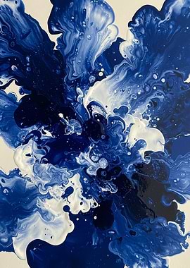 Abstract Blue and White Fluid Art