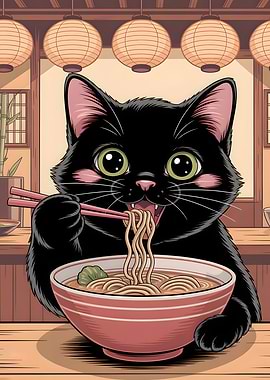 Cat Eating Ramen