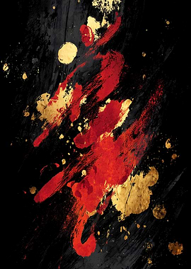 Abstract Red and Gold Brushstrokes