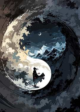 Yin Yang Landscape with Figure