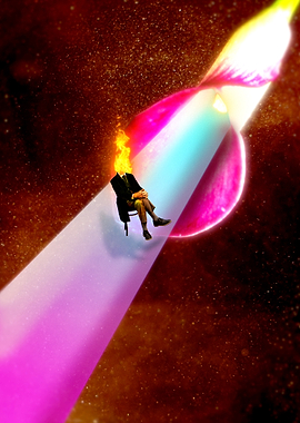 Puppy Flower Calls the Flame Head, Rainbow Beam in a Surreal Void