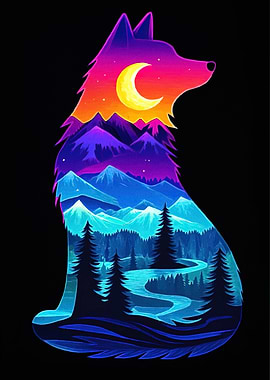 Wolf Silhouette Landscape
