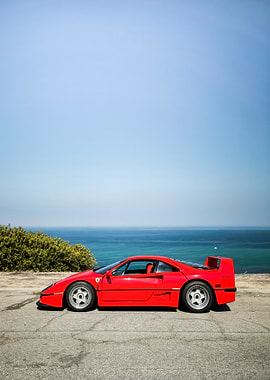 Red Ferrari F40 by the Ocean