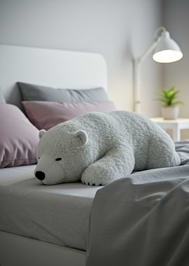Polar Bear Plush on Bed