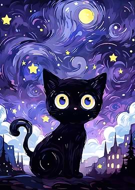 Cat Starry Night Sky