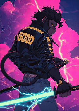 Monkey Warrior with Glowing Sword