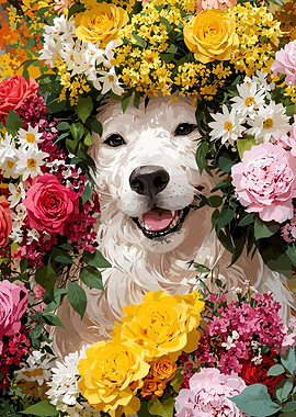 Dog in Flowers