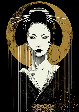Geisha Portrait with Golden Halo