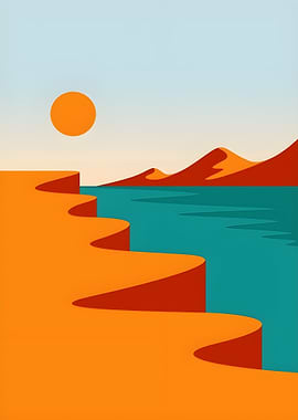 Minimalist Desert Landscape with Winding Path