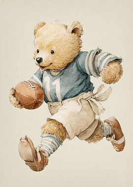 Teddy Bear Football Player Watercolor
