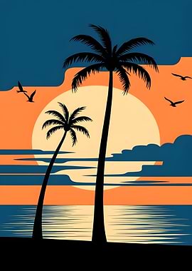 Tropical Sunset with Palm Trees